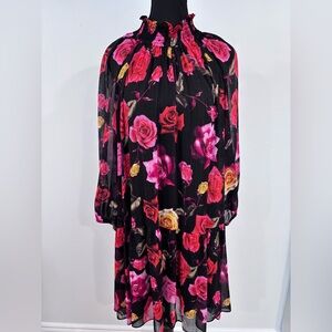Gabby Skye Black Dress with Pink and Red Floral Design